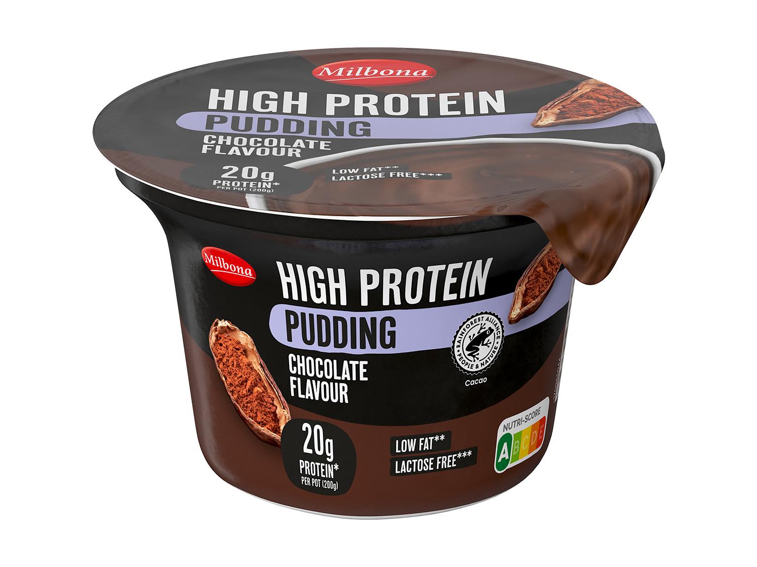 High protein chocoladepudding met 20g eiwit, laag vetgehalte en lactosevrij.