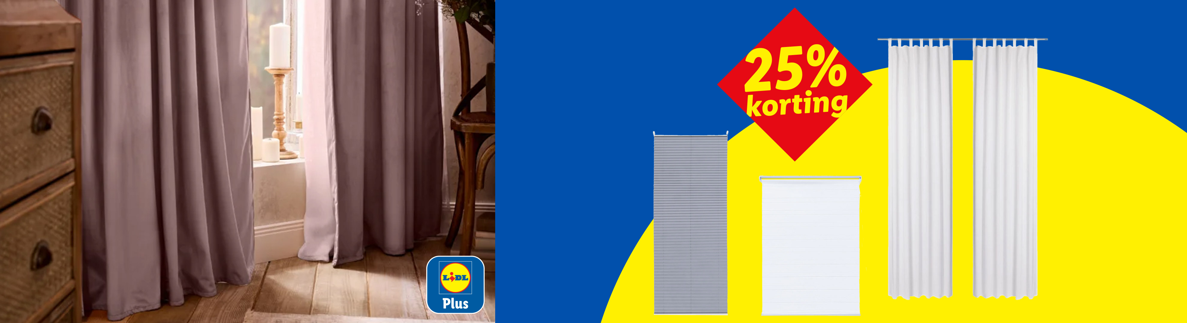 Gordijnen en jaloezieën met 25% korting