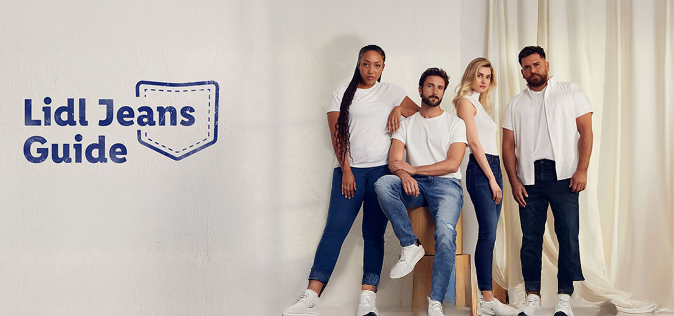 Lidl Jeans Gids: Modellen tonen verschillende jeans.